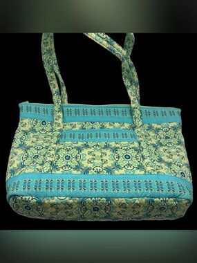 Lemon Hill Quilted Turquoise and Lime Patterned Tote Bag